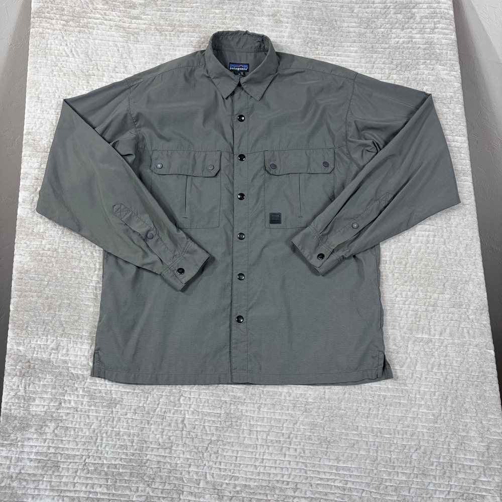 Patagonia Mens M Vintage Nylon Long Sleeve Snap Front Utility Shirt Gray RN51884